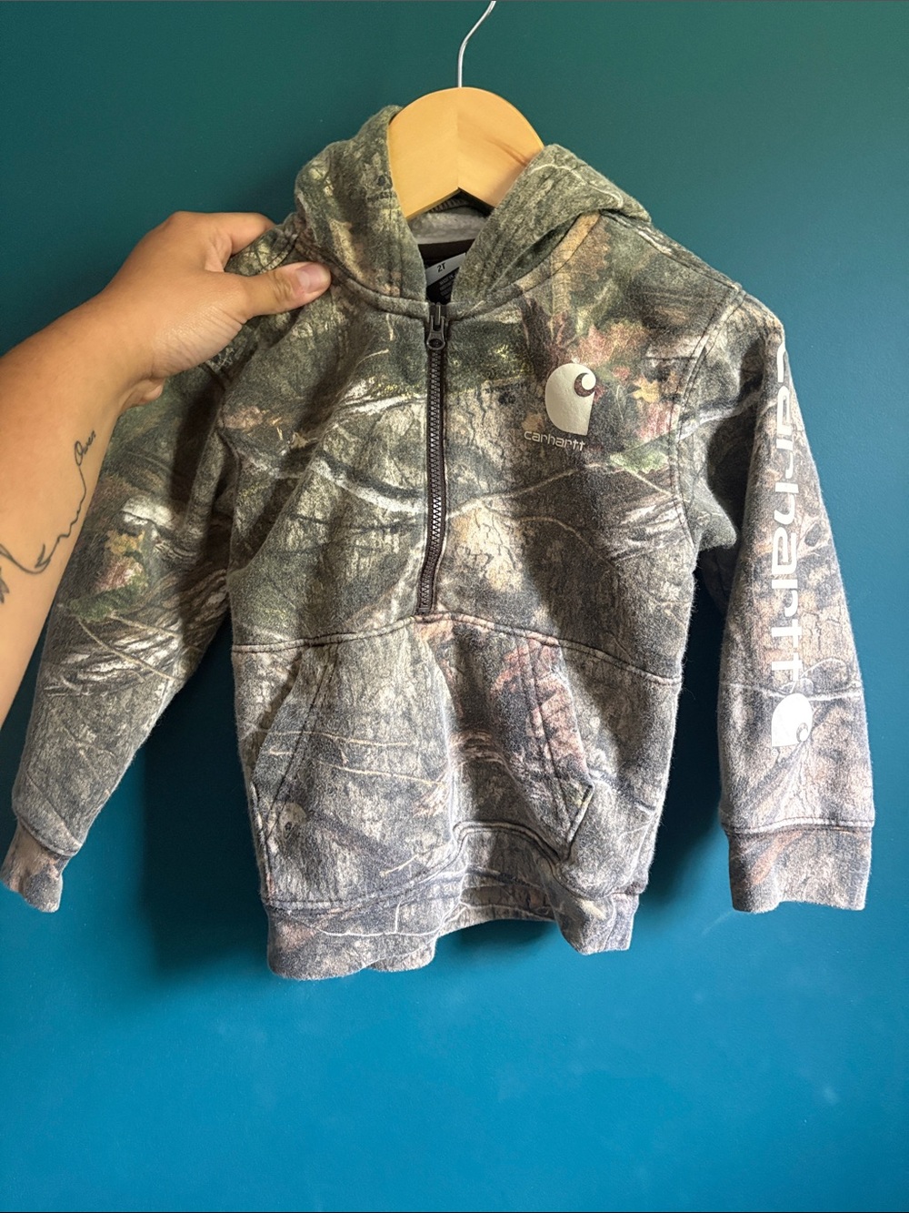 Carhartt Kids Camo Half-Zip Hoodie - Green/Brown